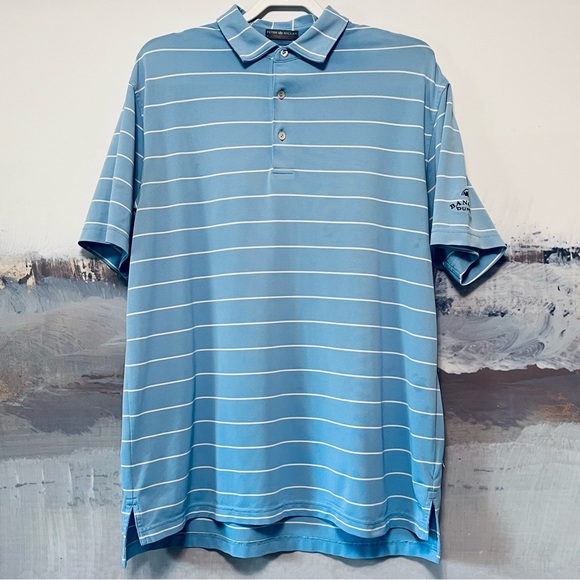 PETER MILLAR Polo Shirt Mens L Striped Summer Comfort Golf Blue Stripe - Picture 1 of 14